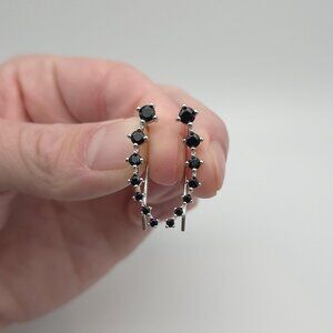 Sterling Silver Black Cubic Zirconia Crawler Earrings A773